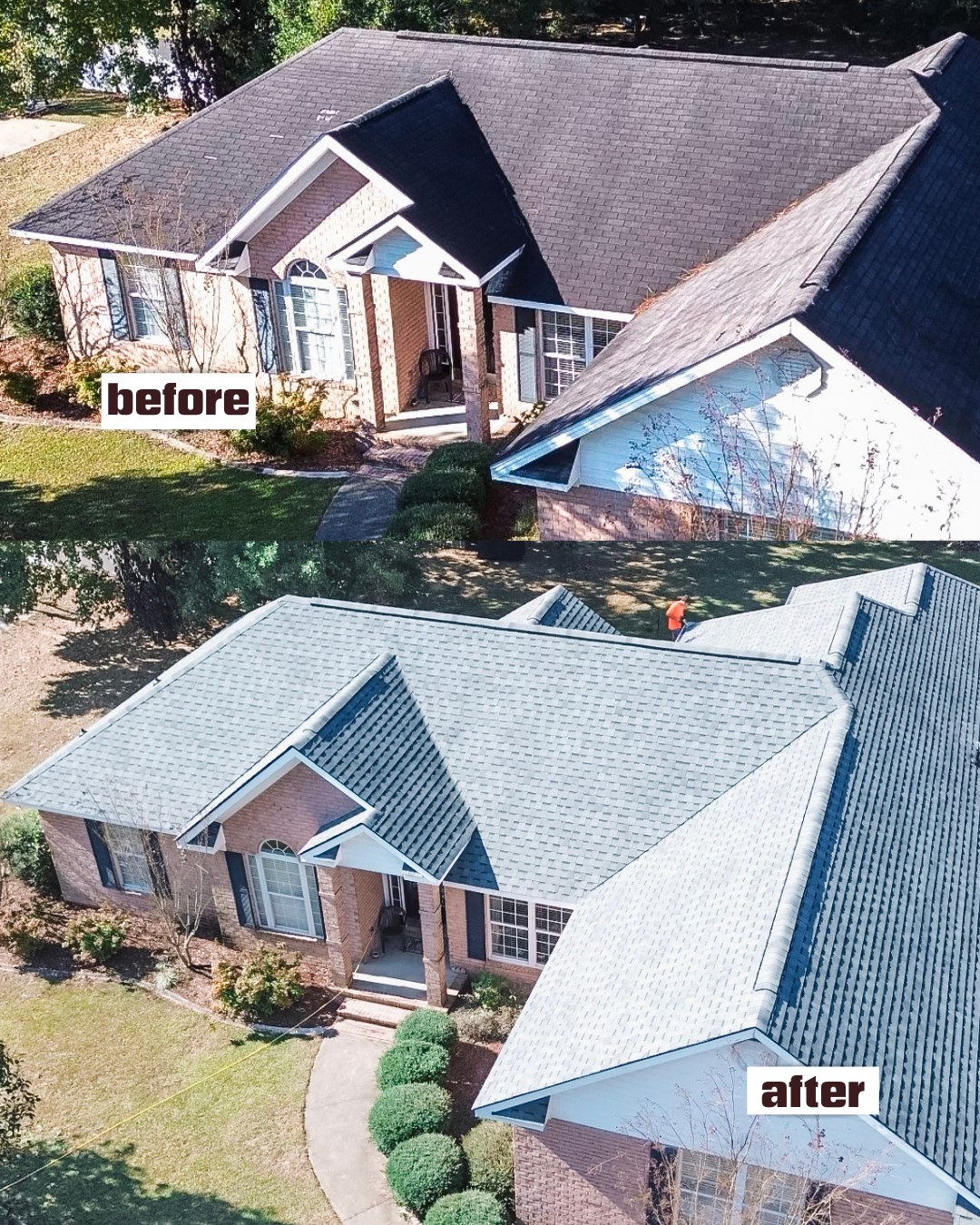 aerial view of roof replacement in guyton georgia