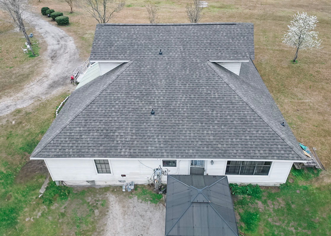 aerial view of roof replacement in guyton georgia