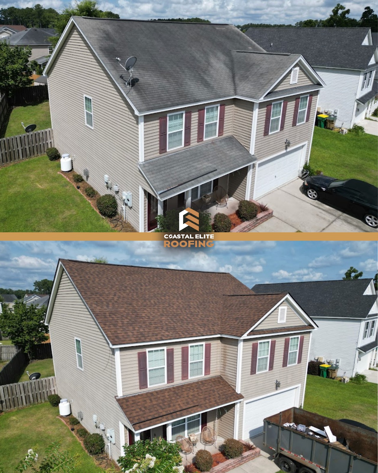 before and after view of claxton roof